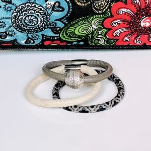 Set of 3 Brighton Leather Woodstock Bracelets, plus one Silver Bead